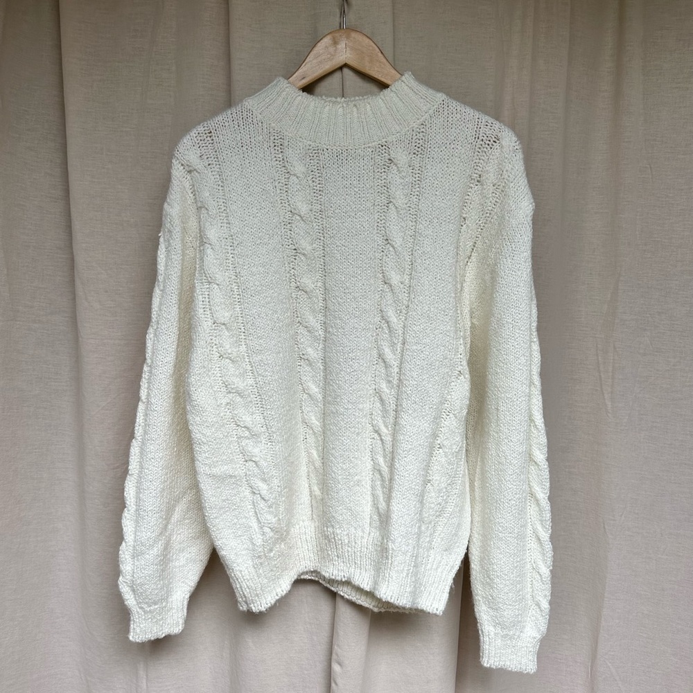 VNTG | White Cable Knit Sweater (size L) - Picture 1 of 6